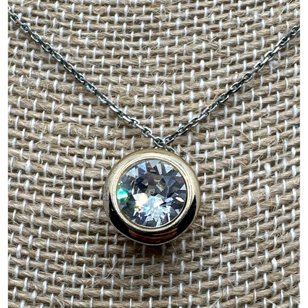 Sparkling Elegant Two Tone CZ Pendant Necklace Slider Bedazzled Whimsy Dainty